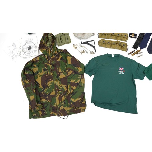 1462 - Militaria including Royal Navy peaked cap, Falkland Islands commemorative tee shirts, gas mask and c... 