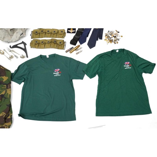 1462 - Militaria including Royal Navy peaked cap, Falkland Islands commemorative tee shirts, gas mask and c... 