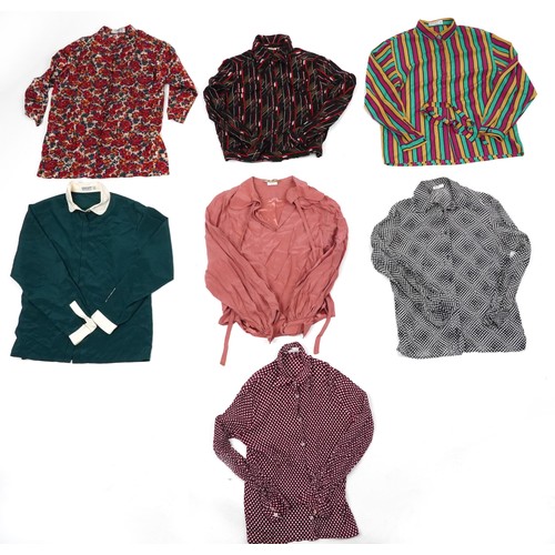 1108 - Seven vintage Jaeger assorted women's floral blouses and a striped blouse, sizes 12-14