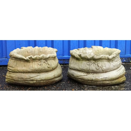 2216 - Pair of garden stoneware planters in the form of sacks, each 24cm high x 40cm wide