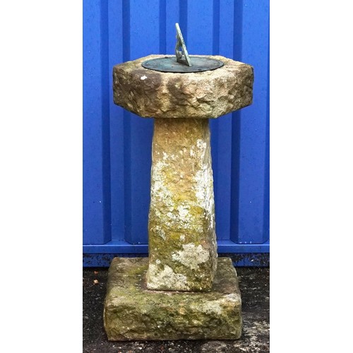 2221 - Garden stoneware sundial with tapering column stand, 71cm high