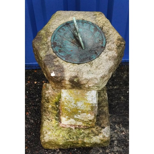 2221 - Garden stoneware sundial with tapering column stand, 71cm high