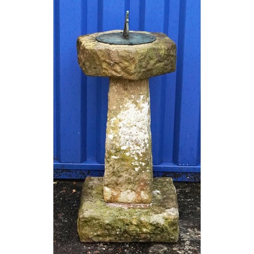 2221 - Garden stoneware sundial with tapering column stand, 71cm high