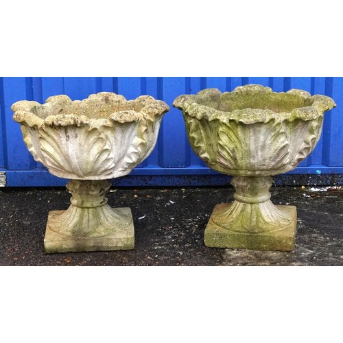 2225 - Pair of garden stoneware acanthus leaf design planters, each 43cm high x 48cm in diameter