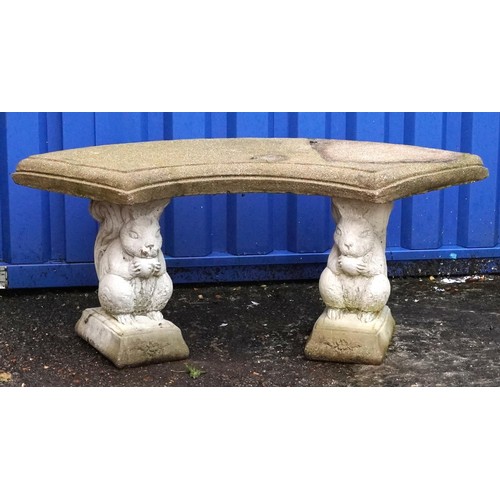 2229 - Garden stoneware bench with squirrel supports, 45cm high x 95cm wide