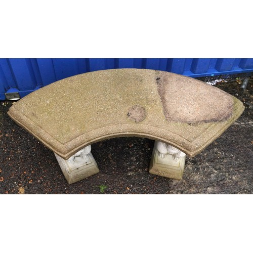 2229 - Garden stoneware bench with squirrel supports, 45cm high x 95cm wide