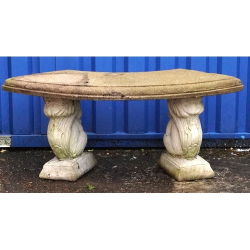 2229 - Garden stoneware bench with squirrel supports, 45cm high x 95cm wide