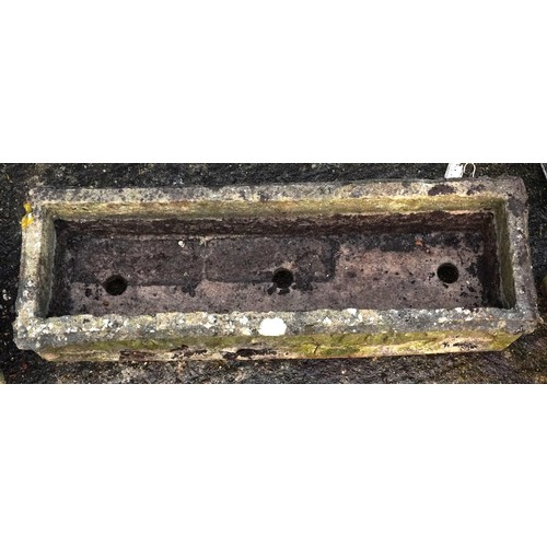 2220 - Pair of rectangular garden stoneware planters decorated with stylised flower heads, each 25cm H x 78... 