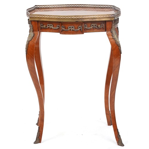 2004 - French Louis XV style inlaid kingwood side table with frieze drawer and brass mounts on cabriole leg... 