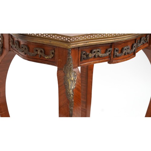 2004 - French Louis XV style inlaid kingwood side table with frieze drawer and brass mounts on cabriole leg... 