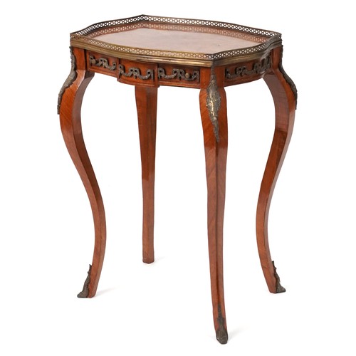 2004 - French Louis XV style inlaid kingwood side table with frieze drawer and brass mounts on cabriole leg... 