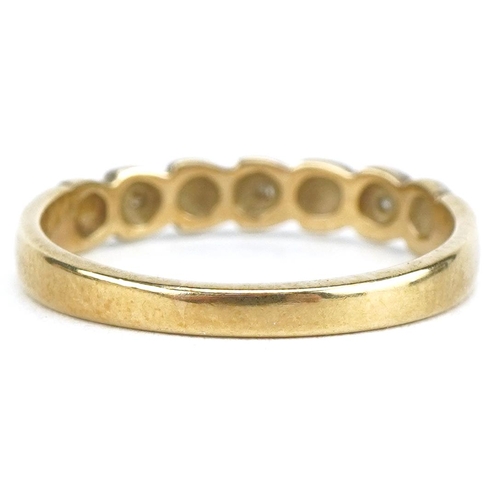 3421 - 9ct two tone gold diamond love heart half eternity ring, size M, 1.8g