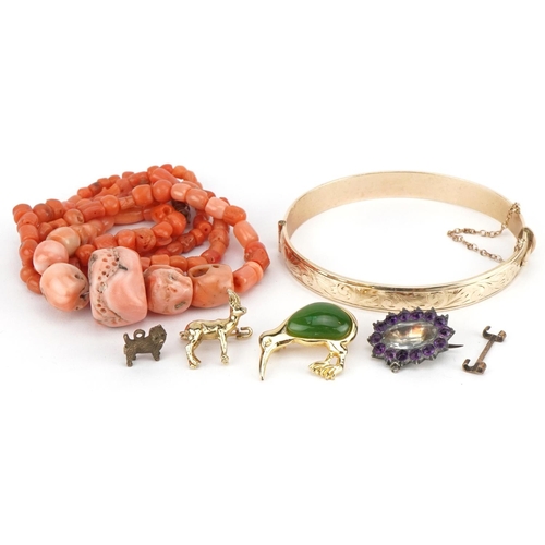 3415 - Antique and later jewellery including a natural pink coral necklace, 9ct gold bronze core bangle and... 