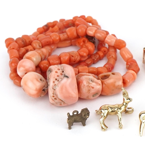 3415 - Antique and later jewellery including a natural pink coral necklace, 9ct gold bronze core bangle and... 