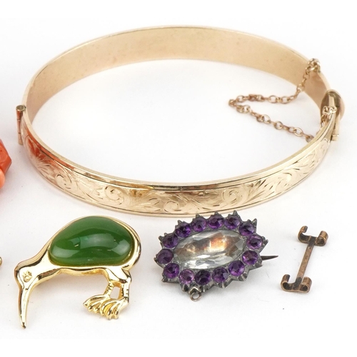 3415 - Antique and later jewellery including a natural pink coral necklace, 9ct gold bronze core bangle and... 