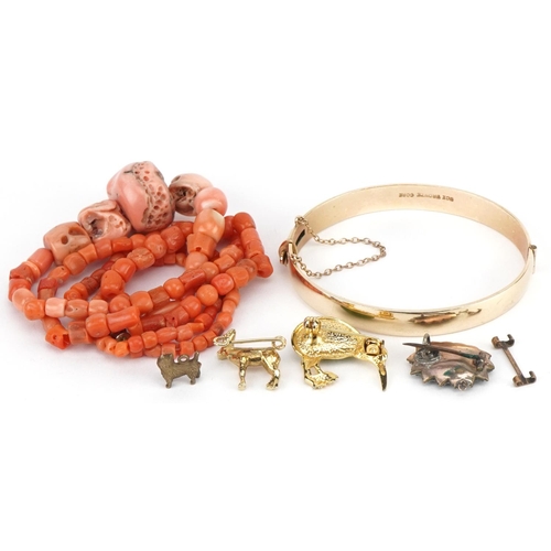 3415 - Antique and later jewellery including a natural pink coral necklace, 9ct gold bronze core bangle and... 