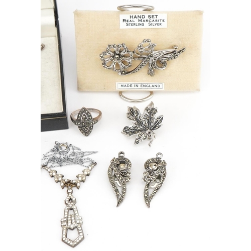 3652 - Antique and later silver and white metal jewellery including ingot pendant, necklaces, marcasite ear... 