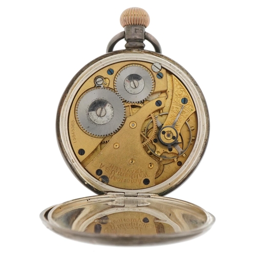 3439 - Waltham, two gentlemen's silver open face pocket watches with enamelled dials, one with silver watch... 