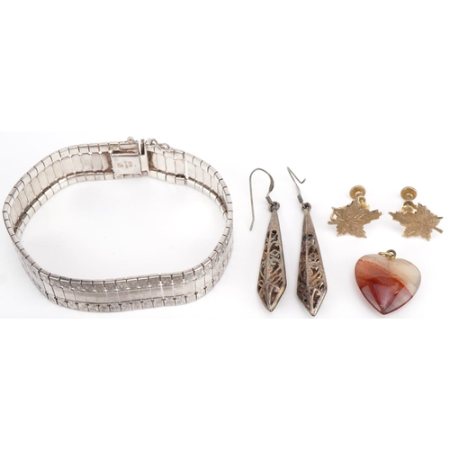 3495 - Silver jewellery comprising four bracelets, pair of drop earrings, pair of maple leaf earrings with ... 