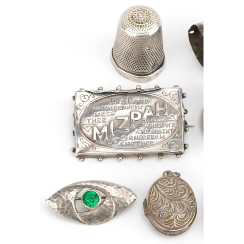 3329 - Antique and later silver jewellery including an Indian one rupee swivelling brooch, Charles Horner g... 