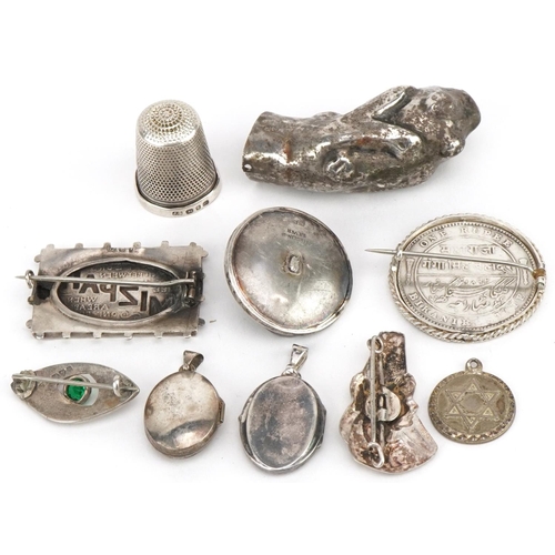 3329 - Antique and later silver jewellery including an Indian one rupee swivelling brooch, Charles Horner g... 