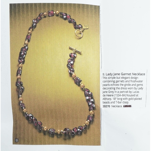 3656 - The Lady Jane garnet and freshwater pearl necklace by The Museum Selection with box, 45cm in length,... 