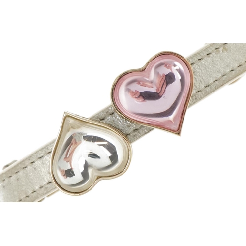 3163 - Lalique, French pink and clear crystal double love heart bracelet with gold plated mounts on a leath... 