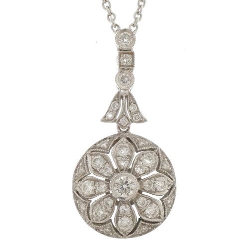 3182 - Art Deco style 18ct white gold diamond necklace, 40cm in length, 3.8g