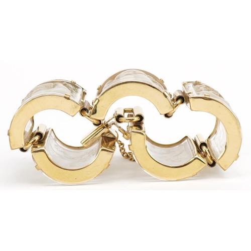 3155 - Lalique, French frosted crystal and gold plated Nysa panel bracelet with box, approximately 16cm in ... 