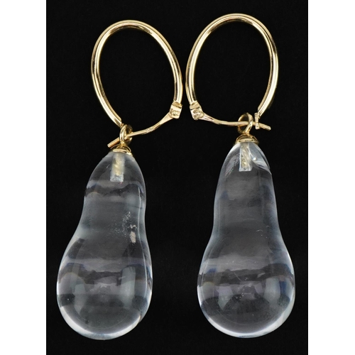 3172 - Lalique, French clear crystal Marie Antoinette drop earrings with gold plated mounts, with box and c... 