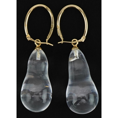 3172 - Lalique, French clear crystal Marie Antoinette drop earrings with gold plated mounts, with box and c... 