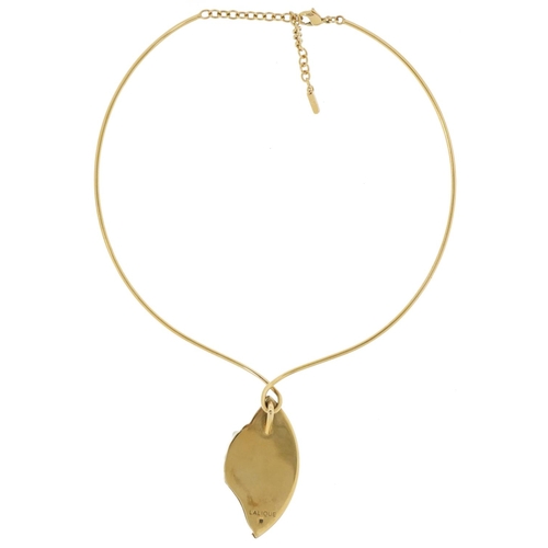 3158 - Lalique, French frosted crystal and gold plated collier acrobat necklace with box, approximately 32c... 