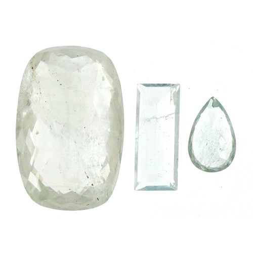 3687 - Three natural aquamarine gemstones with certificates