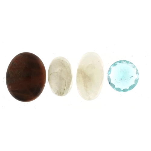 3537 - Four natural gemstones with certificates comprising moonstone, fire moonstone and fluorite