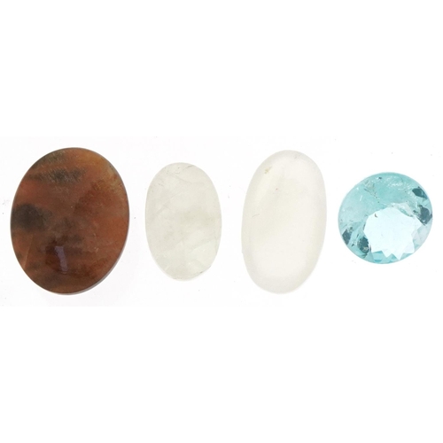 3537 - Four natural gemstones with certificates comprising moonstone, fire moonstone and fluorite