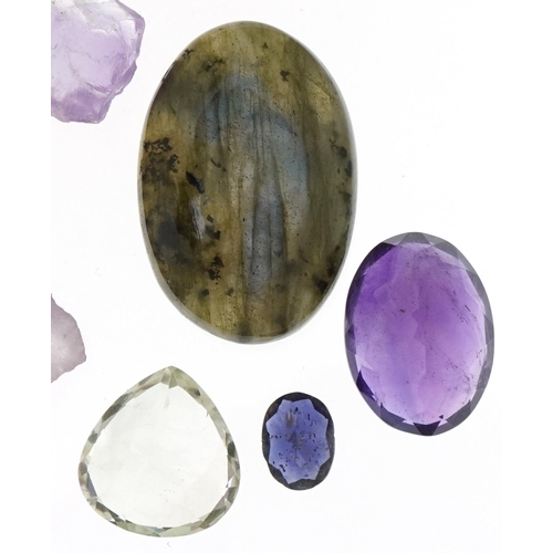 3616 - Loose natural gemstones with certificates comprising iolite, labradorite, green amethyst and amethys... 