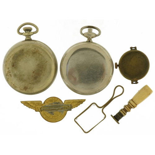 3604 - Antique and later jewellery and objects including a bone handled desk seal, Ingersoll pocket watch a... 