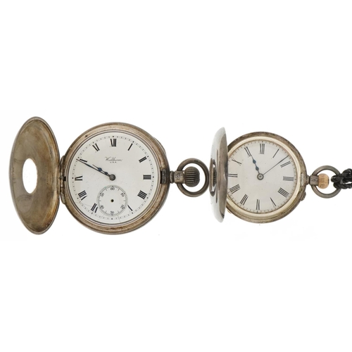 3511 - Waltham, gentlemen's silver open face half hunter pocket watch and a ladies silver half hunter pocke... 