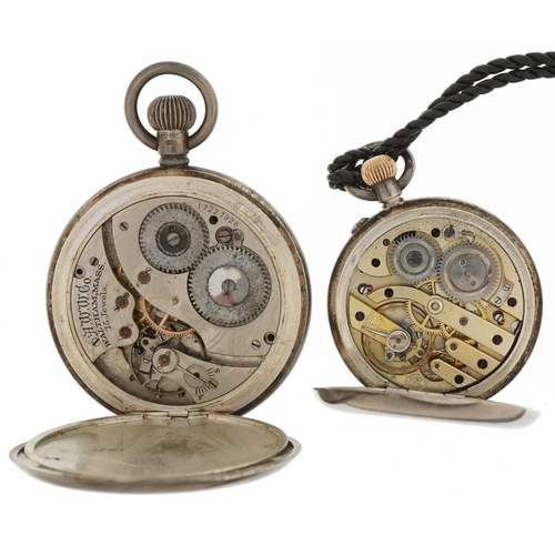 3511 - Waltham, gentlemen's silver open face half hunter pocket watch and a ladies silver half hunter pocke... 