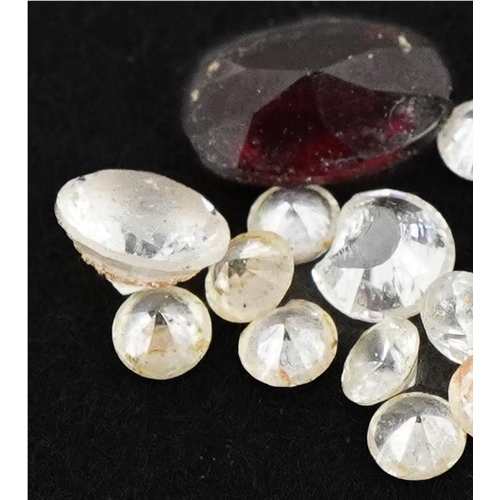 3632 - Loose gemstones including diamonds, garnets and white sapphires, the largest approximately 6mm in le... 