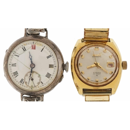 3435 - Seiko, ladies Seiko automatic wristwatch and a silver wristwatch with enamelled dial