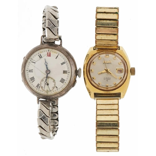 3435 - Seiko, ladies Seiko automatic wristwatch and a silver wristwatch with enamelled dial