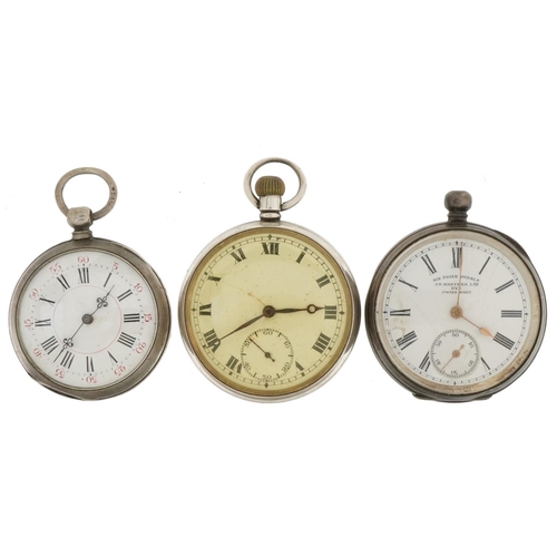 3356 - Two gentlemen's silver open face pocket watches and a ladies silver open face pocket watch including... 