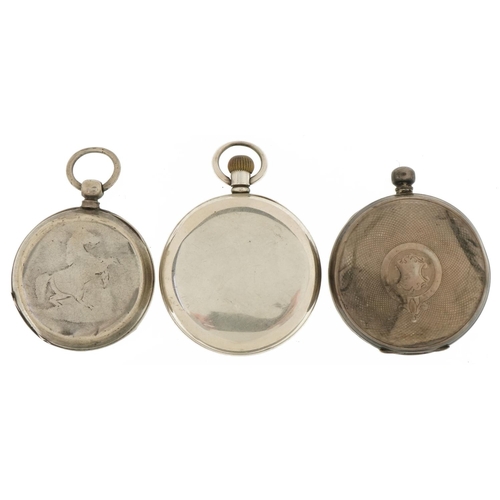 3356 - Two gentlemen's silver open face pocket watches and a ladies silver open face pocket watch including... 