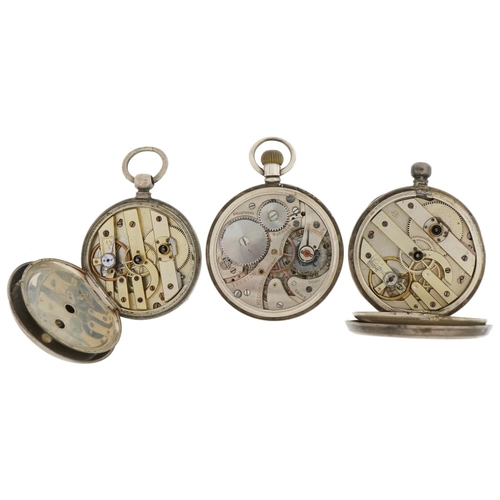 3356 - Two gentlemen's silver open face pocket watches and a ladies silver open face pocket watch including... 