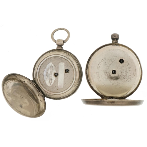 3356 - Two gentlemen's silver open face pocket watches and a ladies silver open face pocket watch including... 