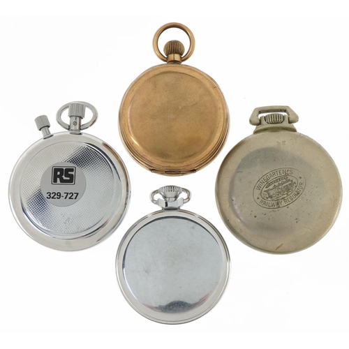 3609 - Four pocket watches and stop watches including Winegarten's Railway Regulator and Thomas Russell & S... 