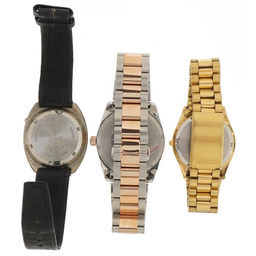 3572 - Three gentlemen's wristwatches with boxes comprising Citizen, Rotary and Boots digital electronic wa... 