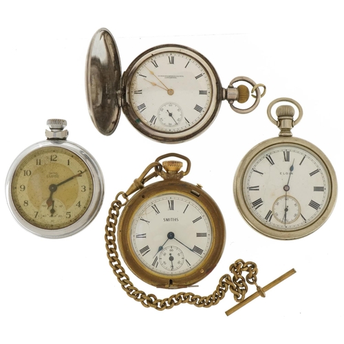 3643 - Three gentlemen's pocket watches and a Smiths Empire stopwatch including a silver full hunter pocket... 