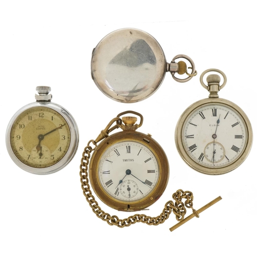 3643 - Three gentlemen's pocket watches and a Smiths Empire stopwatch including a silver full hunter pocket... 